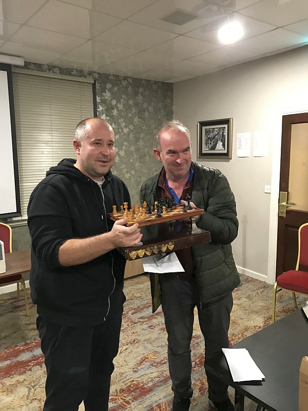 2023 Limerick open tournament joint 1st IM Oleg Gubanov(Ennis) with his first prize perpetual trophy. IM Oleg beat the other