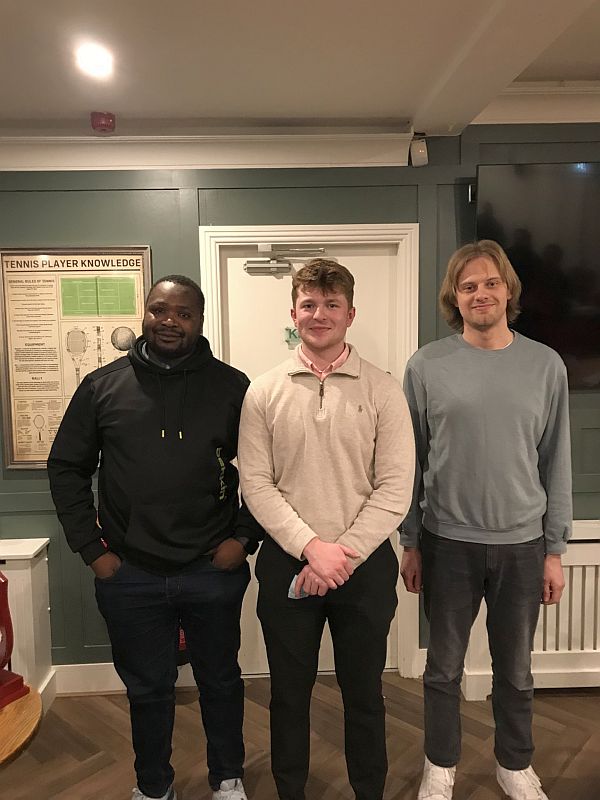 2024 Limerick Xmas Blitz Joint winners, (L-R) Hamilton Mandeya, Adam McCoy and Daniil Shtokalo, who all finished on 5/6 point