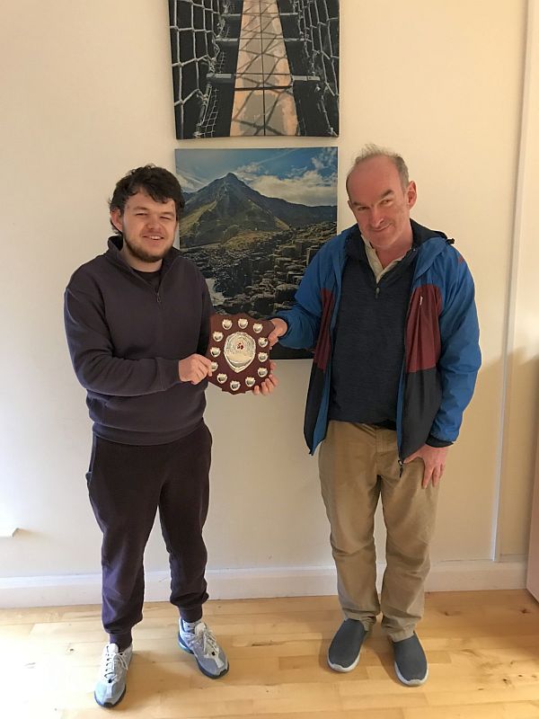 2024 Munster Junior tournament U18 1st prize winner Jamie Comley(Limerick) with his U18 prize Shield. Jamie scored 4.5/5 poin